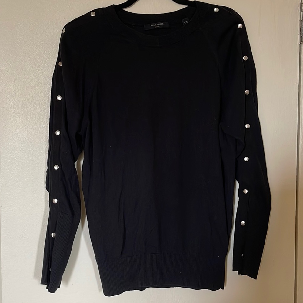 ALLSAINTS Black Button Sleeve Sweater